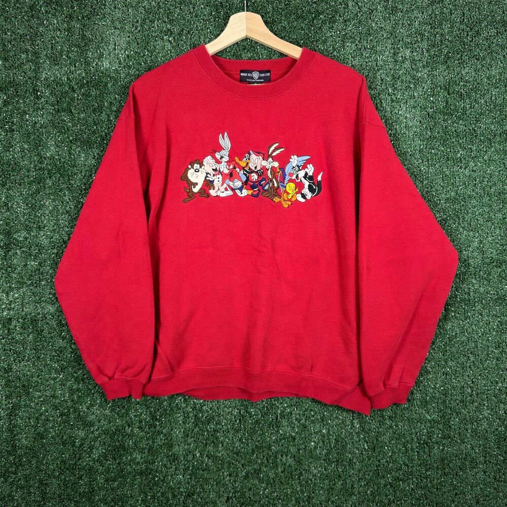 Warner Bros Vintage 1995 Looney Tunes Embroidered Sweatshirt Men's Size M Red